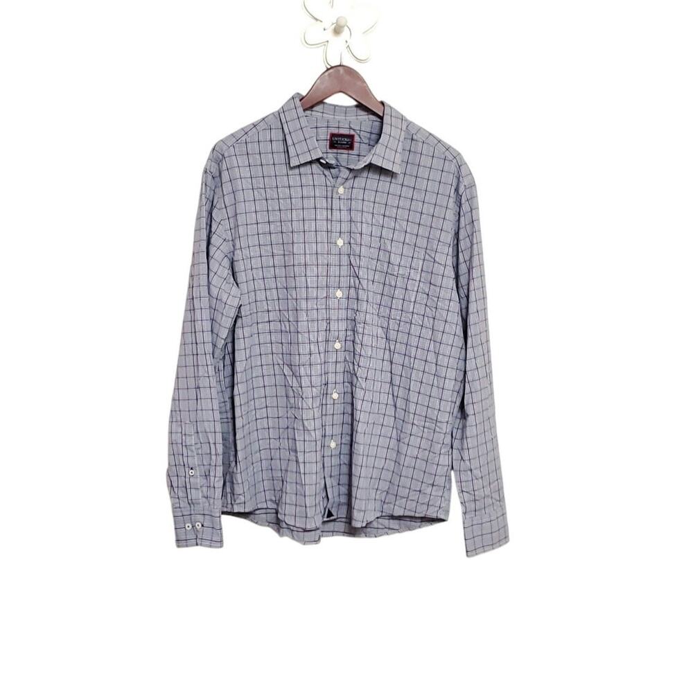 UNTUCKIT Nylon Blend Plaid Grid Long Sleeve Button Down Shirt Men's Sz XL